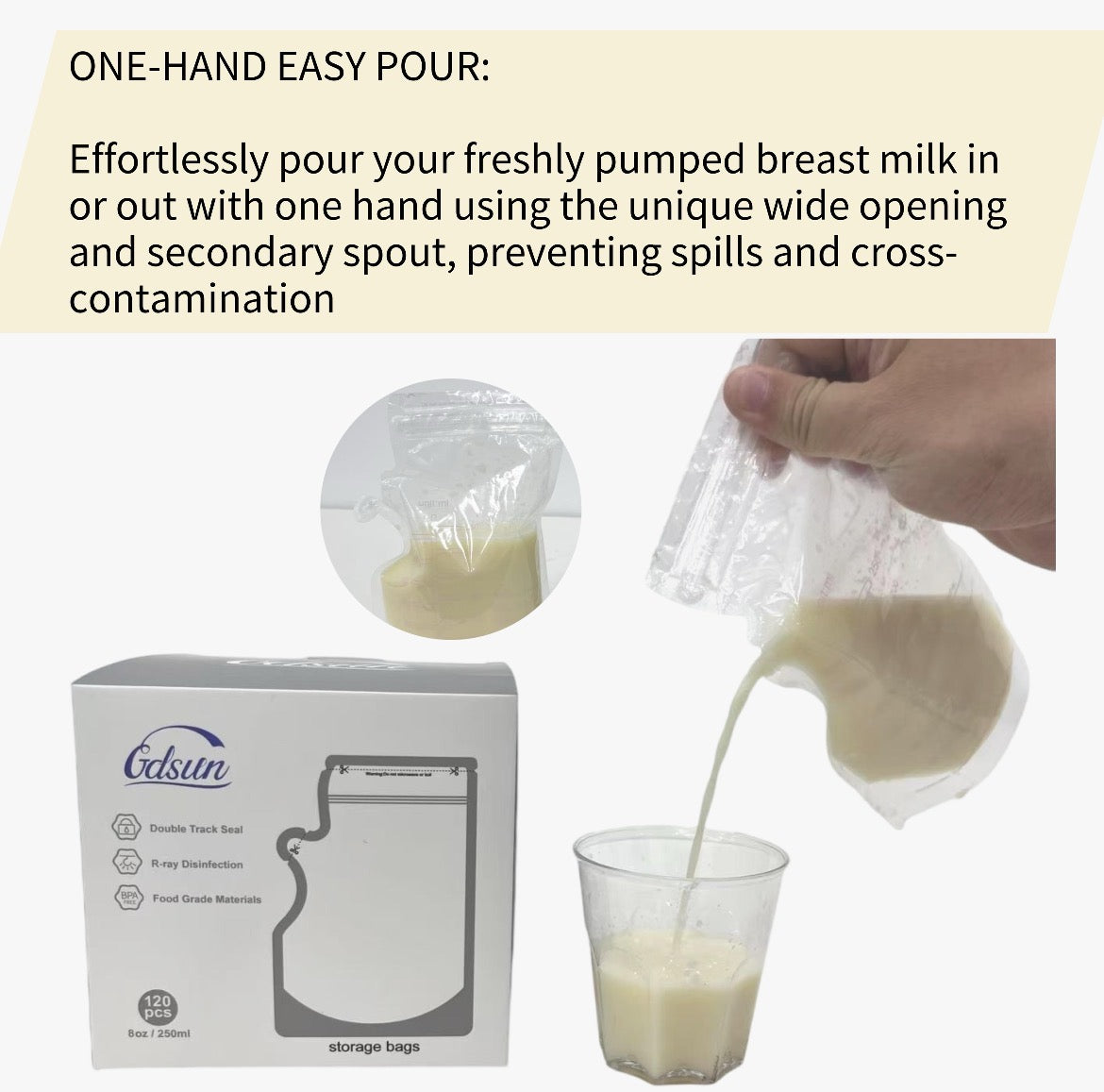 Breastmilk Storage Bags, 120 Count, Baby Essentials, Fast Freeze & Thaw Breast Milk Bags for Baby Bottle Feeding, Superior Strength & Stretch, 8Ounce