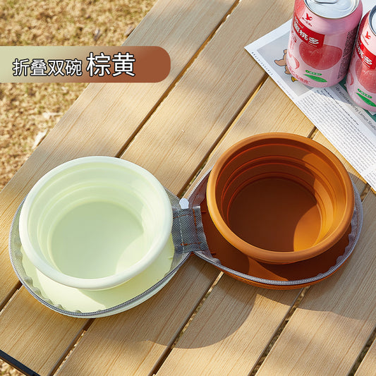 Pet Silicone Folding Bowl -brown plus yellow